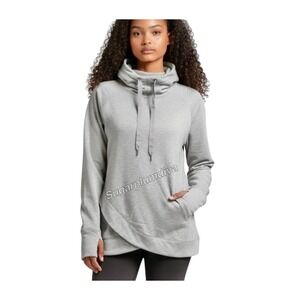 Yogalicious Activewear Grey Hooded Fleece Pullover Top MEDIUM Sporty Workout‎